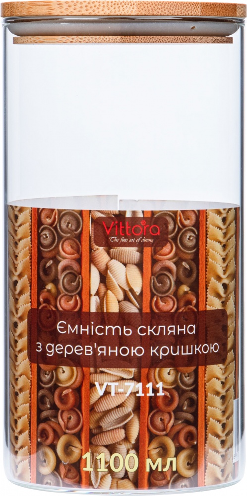 Ємність Vittora скляна з дерев'яною кришкою VT-7111 1100 мл