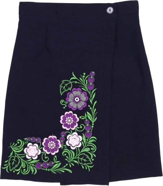 Юбка для девочек плахта с вышивкой Україна р.140-146 темно-синий С009Д 