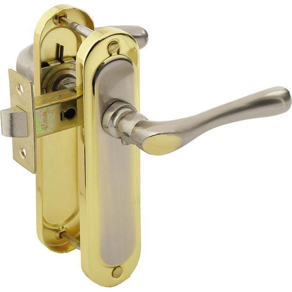 Защелка врезная с ручками 910K6 матовый никель/золото