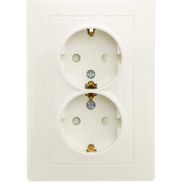 Розетка подвійна із заземленням Schneider Electric Sedna зі шторками кремовий SDN3000423