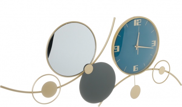 Годинник настінний металевий 90х40 см бірюзовий із золотим