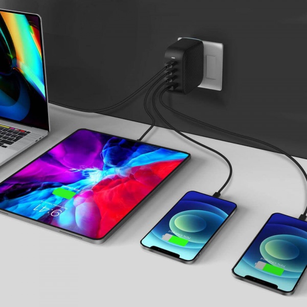 Зарядний пристрій OneLounge 1Power GaN 100W 3xUSB-C + USB-A для MacBook | iPhone | iPad 
