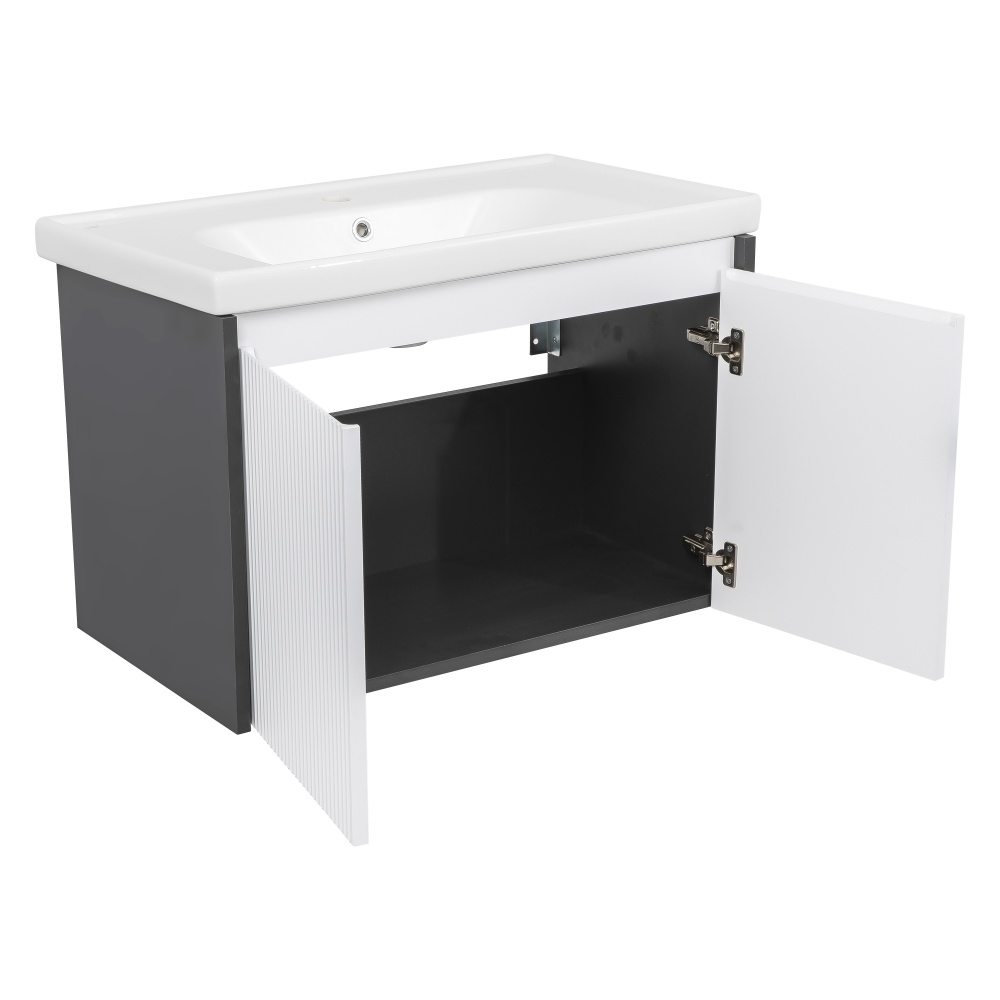 Тумба подвесная Aqua Rodos БАРСЕЛОНА с умывальником Frame 80 см антрацит-белый мат