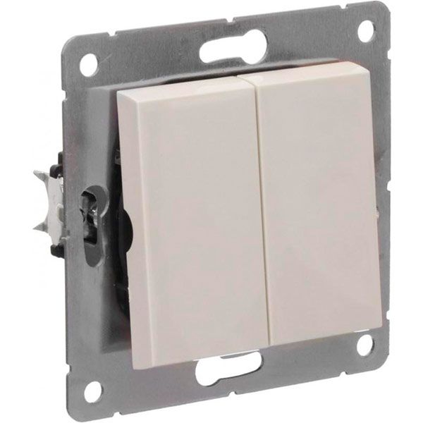 Перемикач прохідний двоклавішний HausMark Alta без підсвітки 10 А 220В кремовий SNG-SWP.SQ20MG2W2-CR