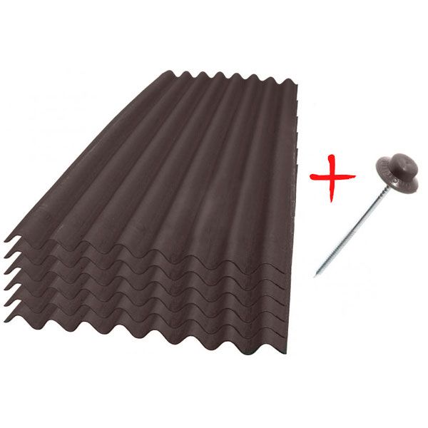 Комплект Ондулін DIY 2000х760 мм коричневий 6 листів + 100 цвяхів