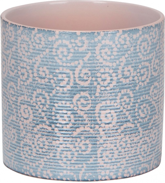 Кашпо керамическое Кашпо для цветов Denim, 14 с принтом фигурный 1,52л серо-голубой 