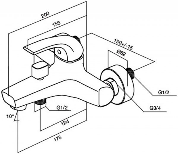 Смеситель для ванны AM.PM Sense F7510000