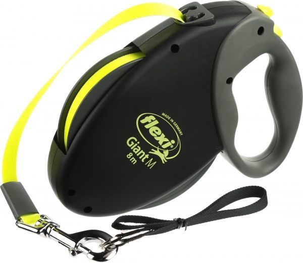 Поводок-рулетка FLEXI Giant Neon M черный с желтым до 25 кг 8 м