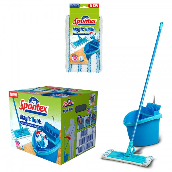 Комплект швабра і відро з механічним віджимом універсальне SPONTEX Magic Hook 41 см 