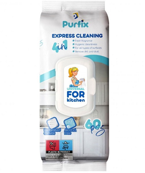Влажные салфетки Purfix для уборки кухонных поверхностей 60 шт. 300 г