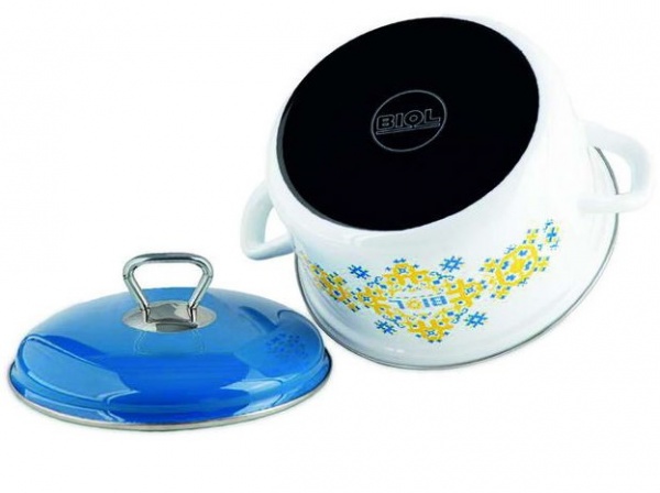 Кастрюля с крышкой эмалированная Вышиванка желто-голубая 3,1 л CE20V1 Biol