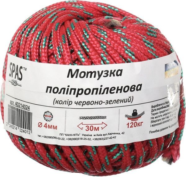 Шнур полипропиленовый 4 мм 30 м красно-зеленый