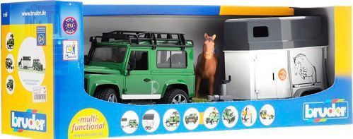 Джип Bruder Land Rover Defender с прицепом и фигуркой лошади 1:16