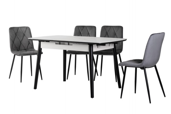 Стол обеденный Климена белый мрамор/черный 