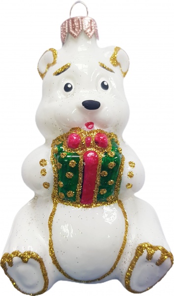 Елочная игрушка Юріта Медведь с подарком 10,6 см белый 1001M
