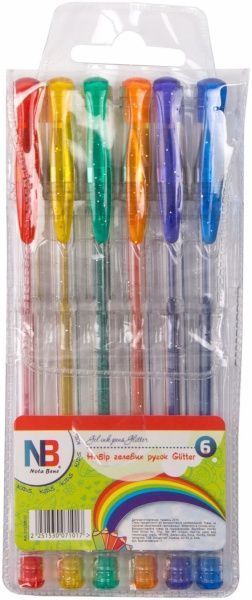 Набор ручек гелевых Nota Bene Glitter 6 цветов 