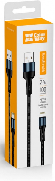 Кабель ColorWay USB - Apple Lightning (nylon) 2.4 А 1 м чорний (CW-CBUL045-BK) 