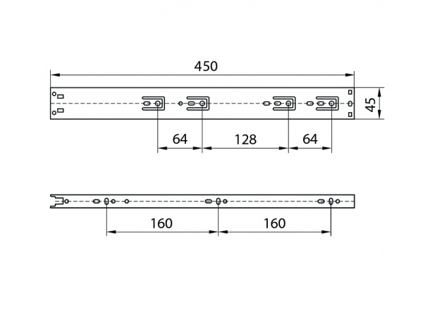 Телескопические направляющие DC с доводчиком L-450 мм Н-45 мм черные Премиум Лайн