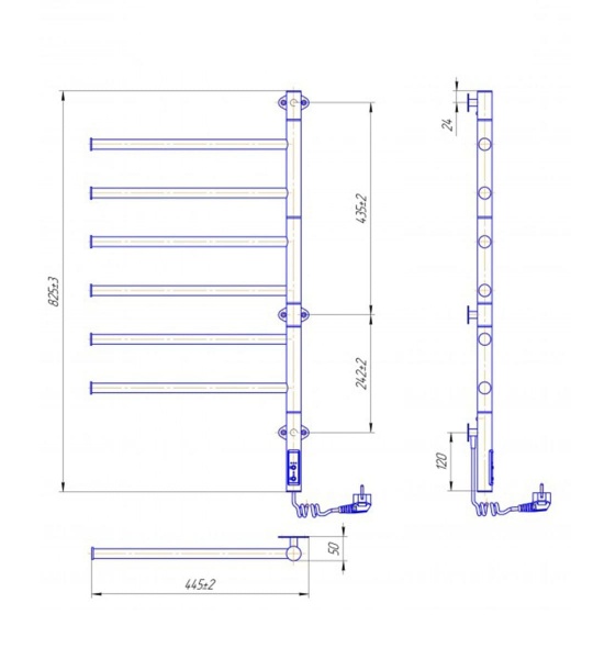 Рушникосушарка електрична Mario Рушникосушка Веєр-I 800х445/55 електр. TR чорний мат (2.3.0408.11.BM)