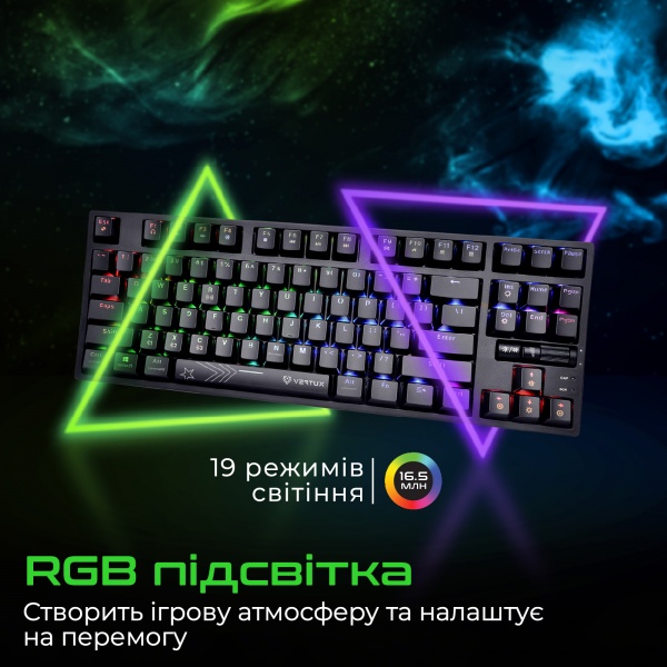 Клавіатура ігрова Vertux (vertupro-80.black) Wireless/USB black 