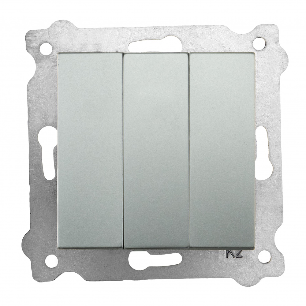 Вимикач кнопковий триклавішний EXEN Karell без підсвітки срібло 290-001002-213