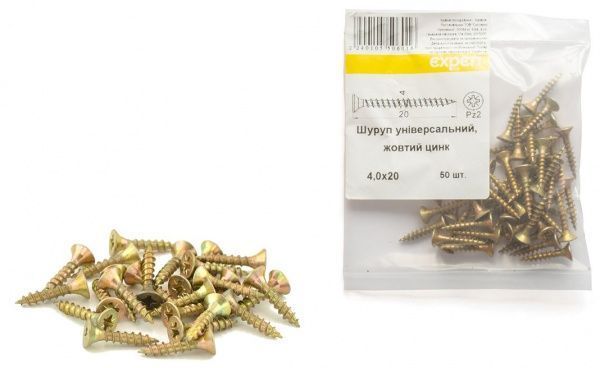 Шуруп универсальный потайная головка ЦЖ 4x20 мм 50 шт. желтый Expert Fix
