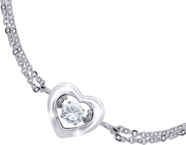 Браслет на цепочке UMa&UMi Сердце большое с танцующим бесцветным камнем