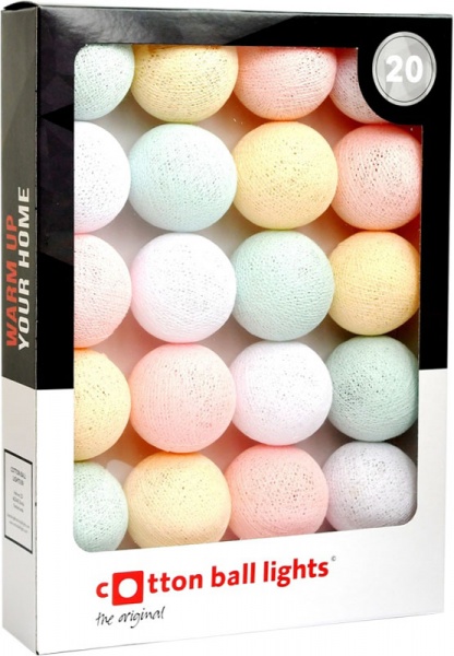 Электрогирлянда Котоновые шарики PASTEL лампа накаливания 20 ламп 