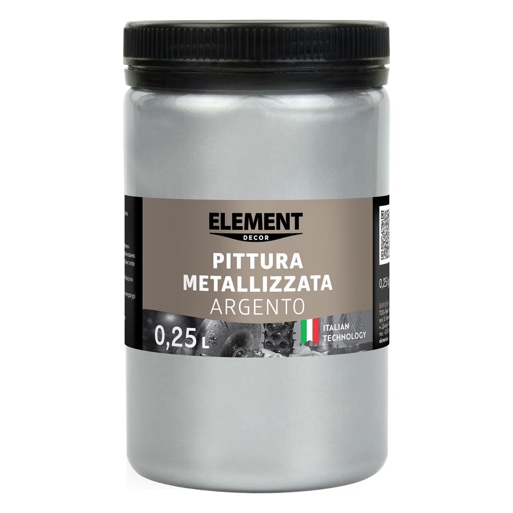 Фарба акрилова Element Decor металізована Pittura metallizzata Argento металевий срібний 0,25л