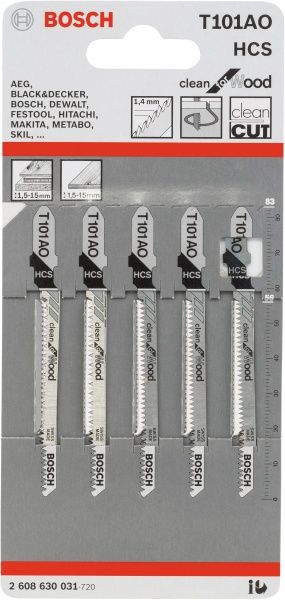 Пилка для електролобзика Bosch T101AO 5 шт. 2608630031