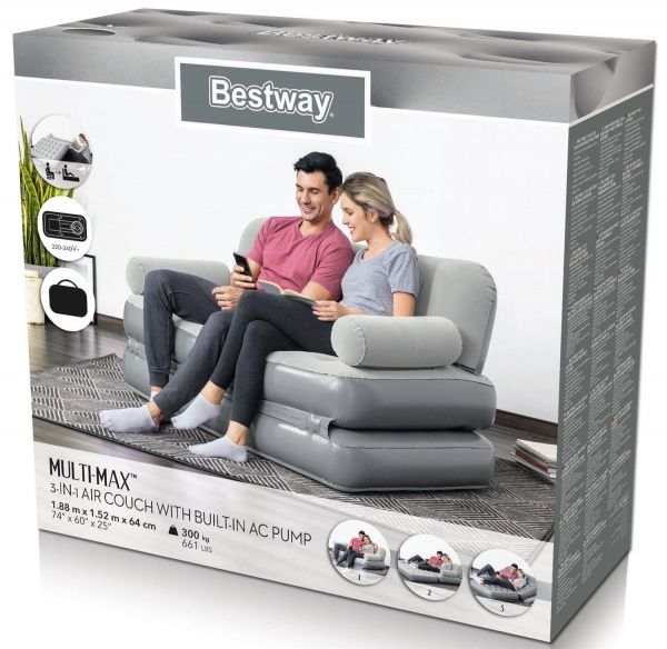 Кровать надувная Bestway 3 в 1 со встроеннным электронасосом 188х152 см серый