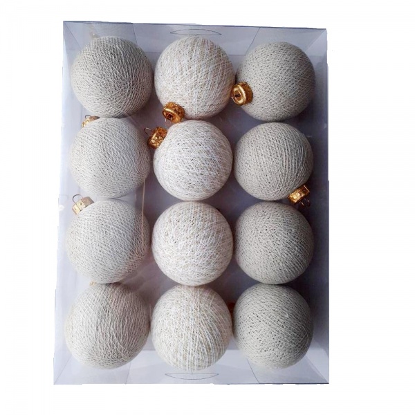 Іграшка на ялинку Котонові кульки 12 шт. Mix cream light grey d80 мм 8 см 12 шт./уп. 