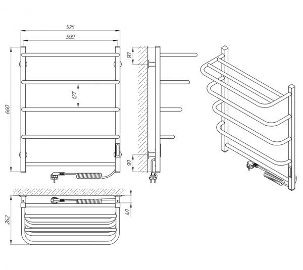 Полотенцесушитель электрический Laris Стандарт ЧФ5 500х660 с полкой Е П R3 правое подключение 77700076