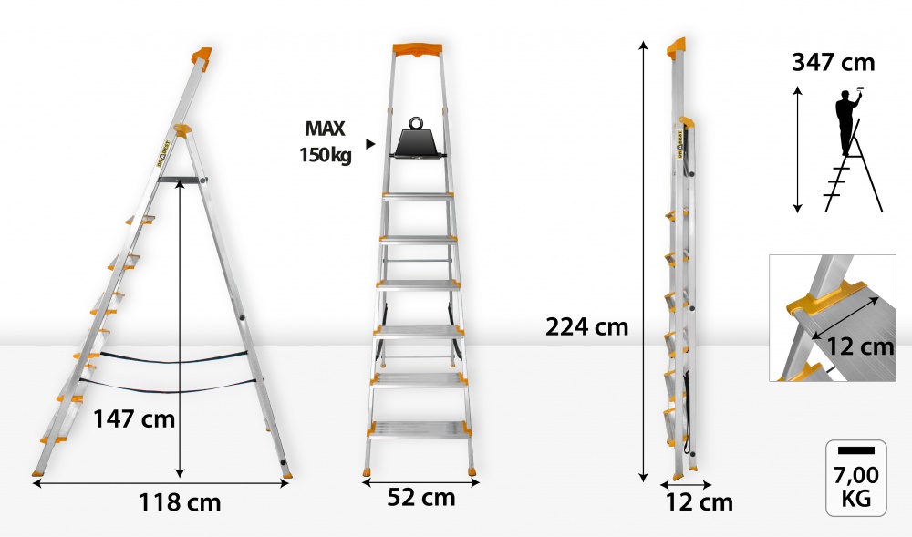 Драбина-стрем’янка Drabest PRO MAX 7 (DR-AL-D7-MAX) з органайзером