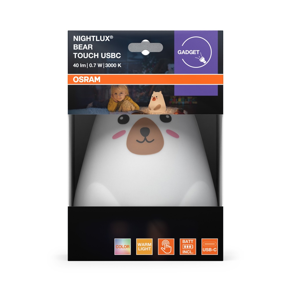 Ночник светодиодный Osram Nightlux Touch RGBW Bear USB-C 0,7 Вт белый