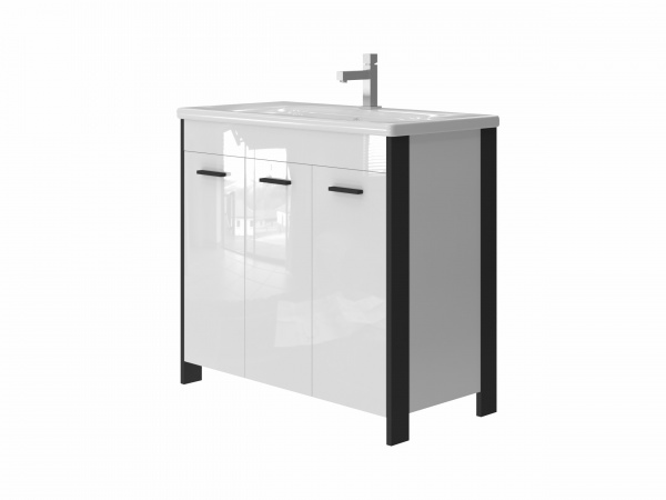 Тумба підлогова ЮВЕНТА Brooklyn - 90 чорний з умивальником Soft-90