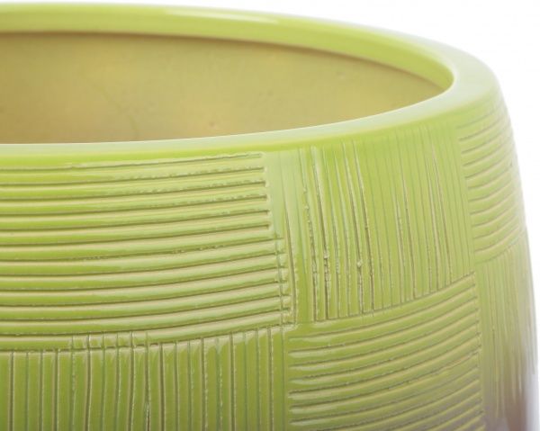 Горшок Viet Thanh Ceramic с блюдцем гармония 20х16 см VT.11416-3 круглый серый с зеленым 