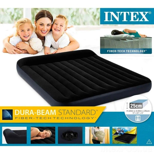 Матрас надувной Intex (велюр) с подголовником арт. 64144 203х183 см синий