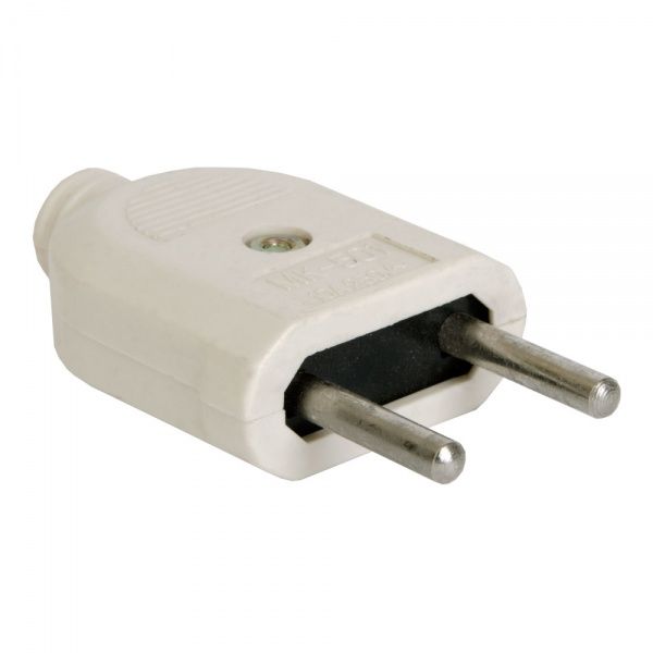 Электровилка штепсельная плоская 121WHP без заземления 220В 10А поликарбонат белый