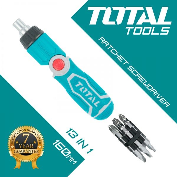 Отвертка Total с храповым механизмом + биты 12 шт. 13 шт. TACSD30136