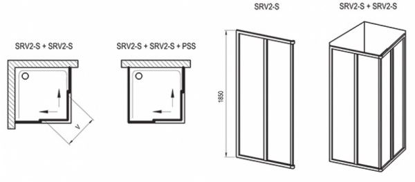Стенка душевая Ravak SRV2-90 S Сатин GRAPE