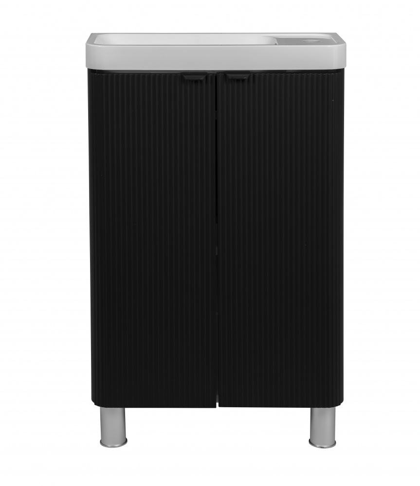 Тумба напольная Aqua Rodos FROST MINI (BLACK-MATT-PVC) с умывальником BAR-WC 50 см