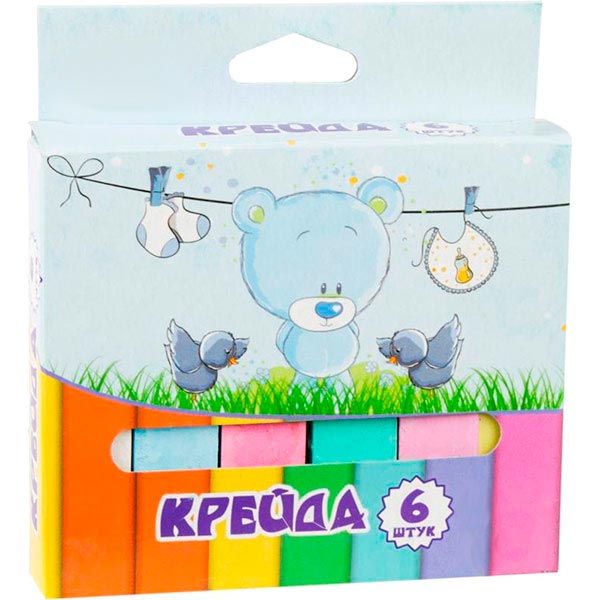 Мел школьный МАКСИ 19x19x100 мм 6 шт. 6 цветов