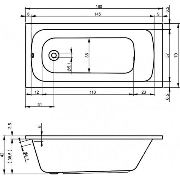 Ванна акрилова RIHO Rima 160x70