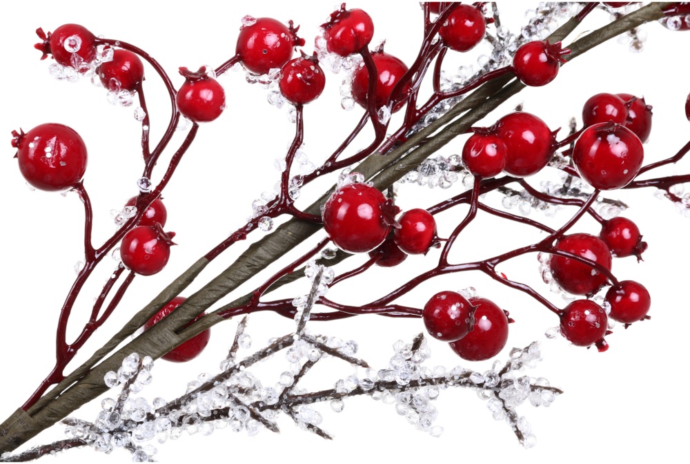 Веточка декоративная с кристаллическими ягодами 56 см красный