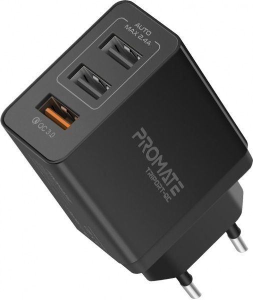 Зарядное устройство Promate TriPort-QC 30Вт USB QC3.0 + 2 USB Black 