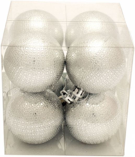 Набор игрушек Шар с рельефным узором серебристый d60 мм 8 шт./уп. 