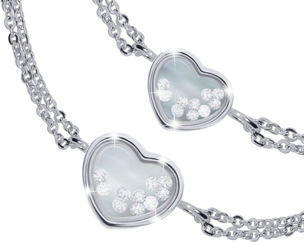 Браслет на ланцюжку UMa&UMi Серце велике з рухливими безбарвними вставками