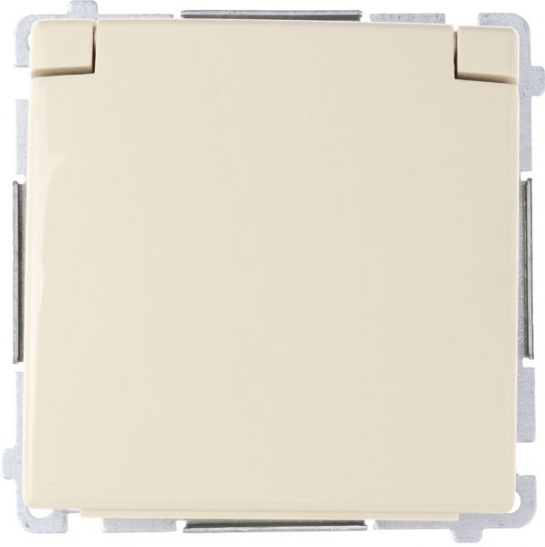 Розетка влагозащищенная с заземлением Simon Basic без шторок с крышкой кремовый BMGZ1B.01/12