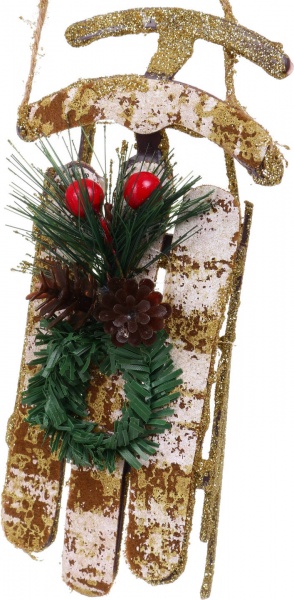 Декоративная подвеска Санки с декором 16x6x5 см золотой LD21059